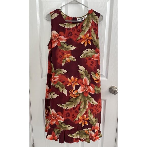 Chicos Silk Dress Womens Size Large Sleeveless Ruffle Shift Floral Tropical 2 L - Picture 1 of 4